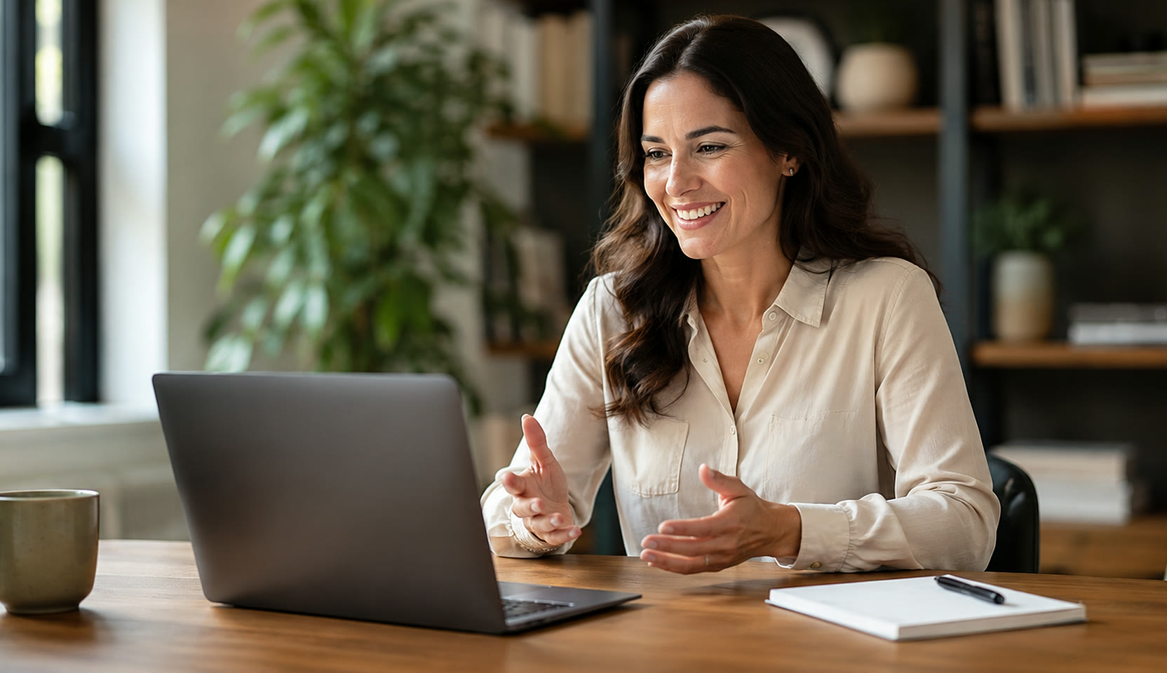 A lawyer working remotely from a home office